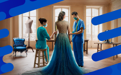 two doctors and a woman in a dress